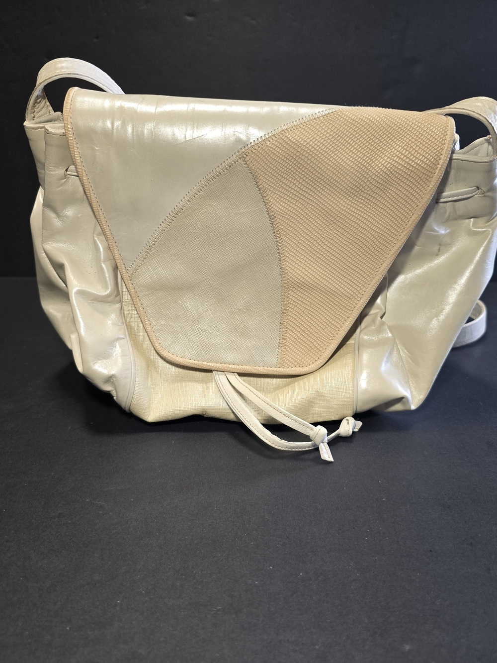 Neutral Patchwork Flap Shoulder Bag - Beige-Tan
